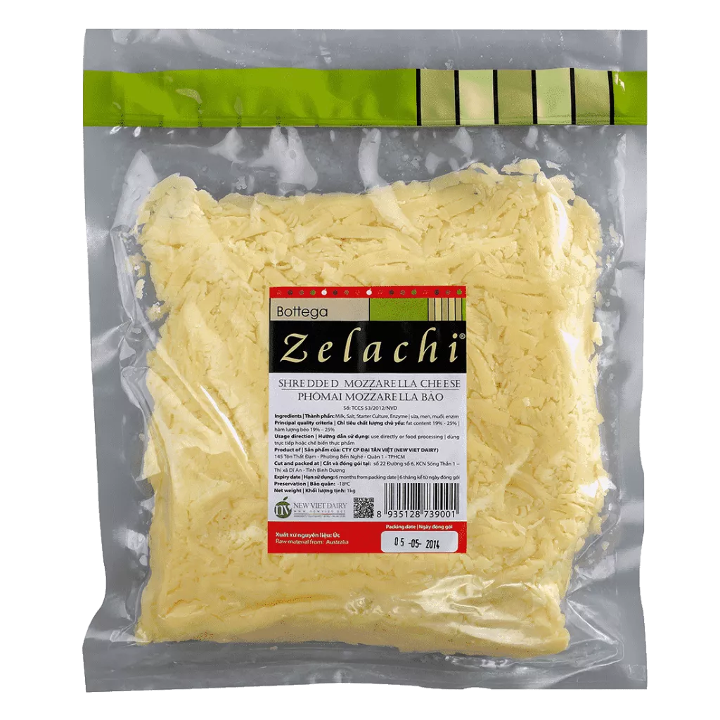 Phô mai sợi Mozzarella bào sẵn của Bottega Zelachi.
